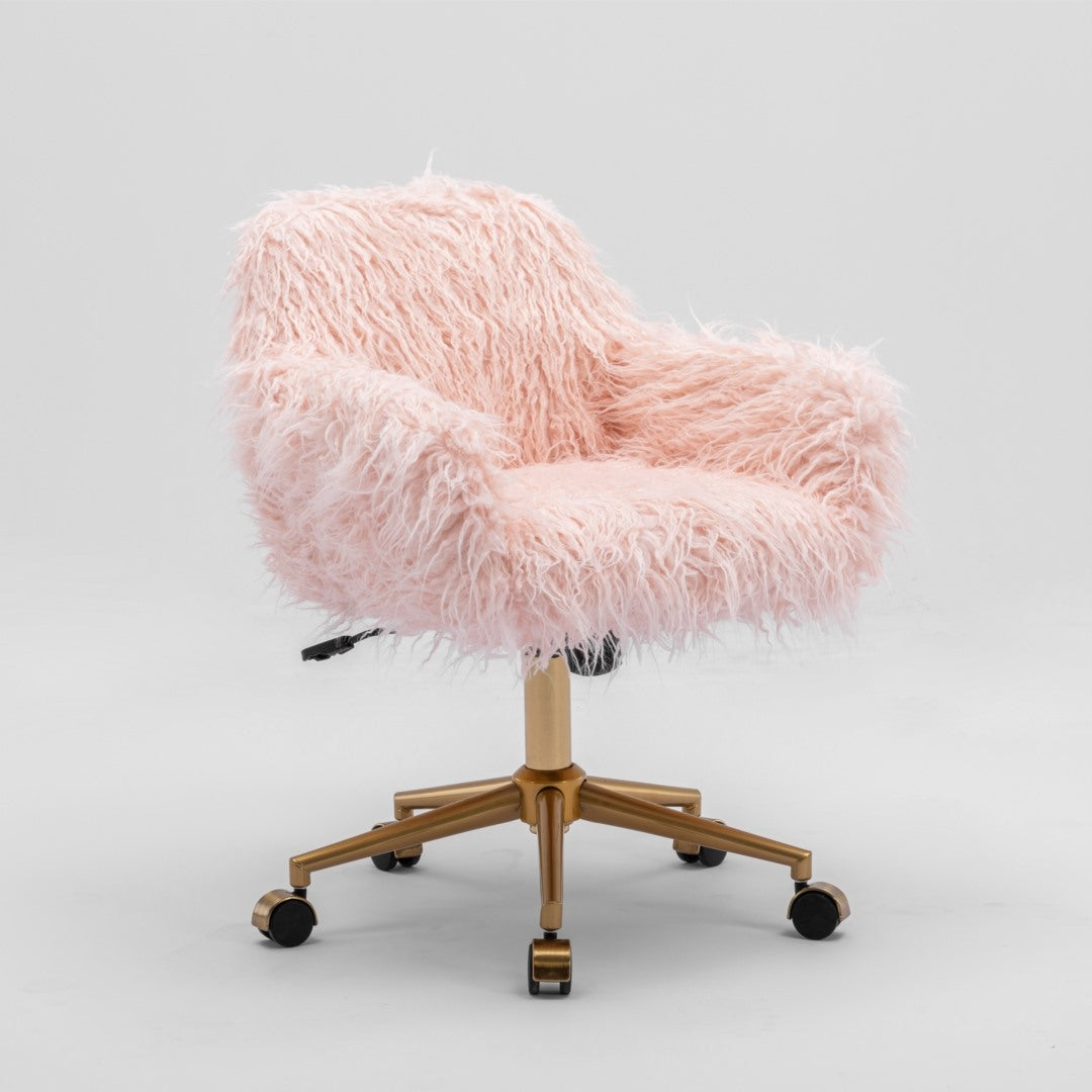 Fluffy Office Chair Faux Fur Modern Swivel Desk Chair for Women And Girls-Pink-Furniture &gt; Office-PEROZ Accessories