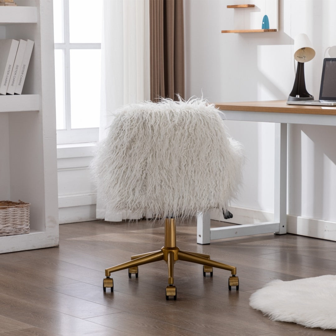 Fluffy Office Chair Faux Fur Modern Swivel Desk Chair for Women And Girls-White-Furniture &gt; Office-PEROZ Accessories