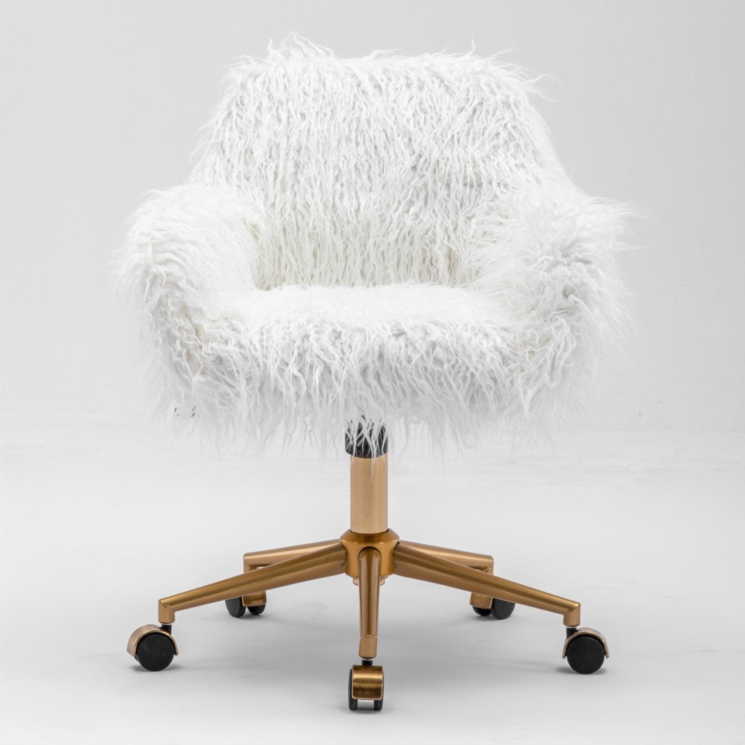 Fluffy Office Chair Faux Fur Modern Swivel Desk Chair for Women And Girls-White-Furniture &gt; Office-PEROZ Accessories