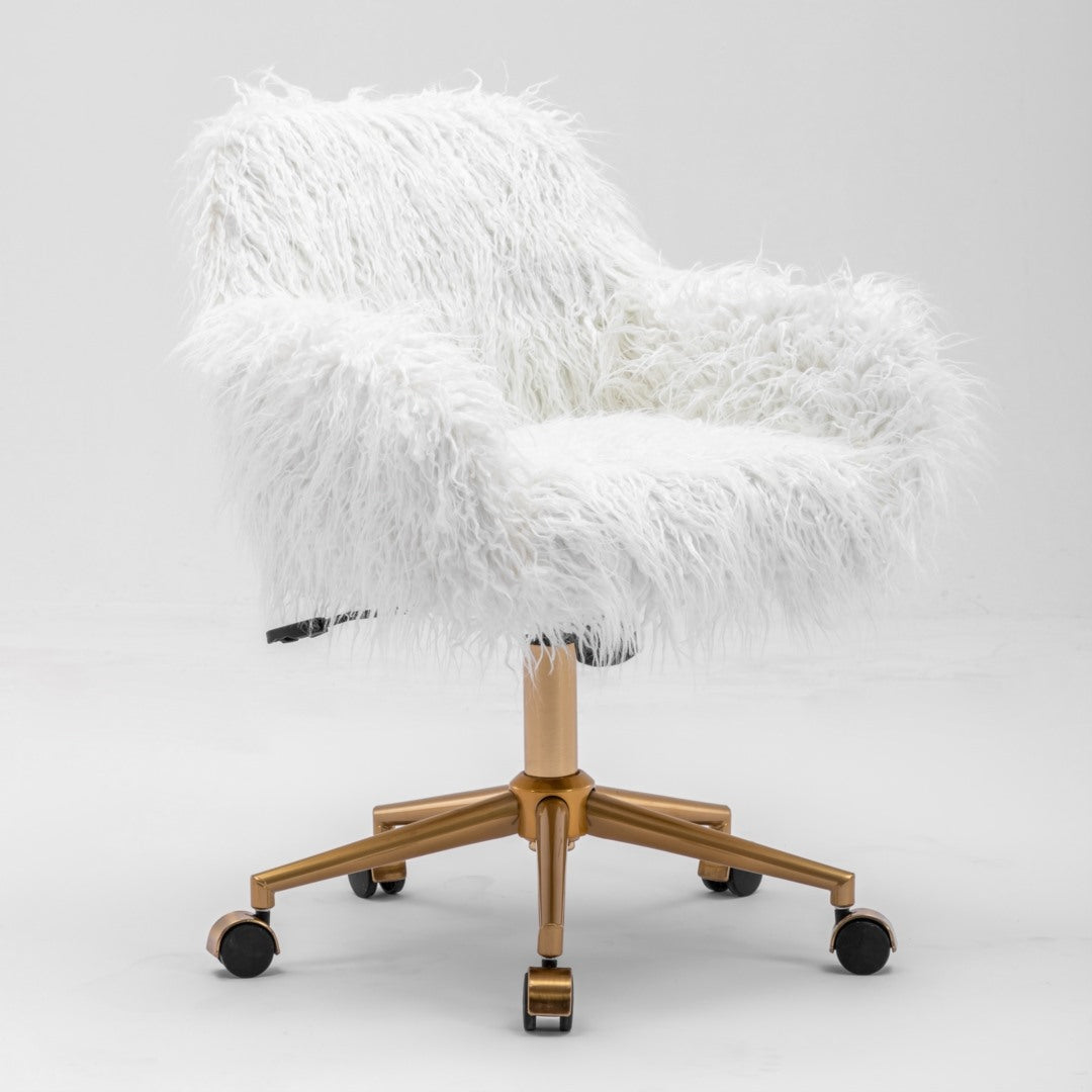 Fluffy Office Chair Faux Fur Modern Swivel Desk Chair for Women And Girls-White-Furniture &gt; Office-PEROZ Accessories