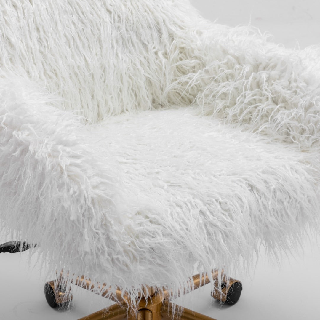 Fluffy Office Chair Faux Fur Modern Swivel Desk Chair for Women And Girls-White-Furniture &gt; Office-PEROZ Accessories