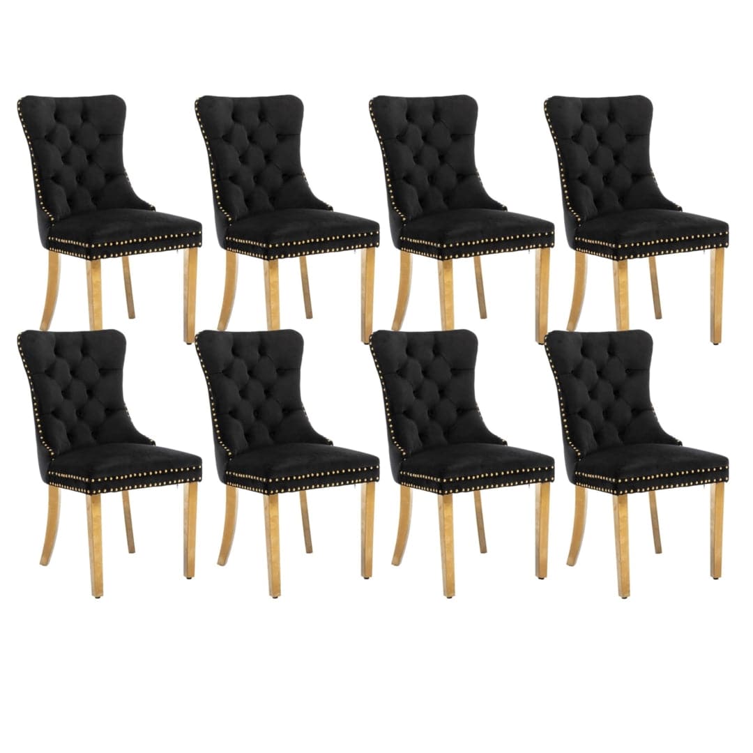 8x Velvet Dining Chairs with Golden Metal Legs-Black-Furniture &gt; Bar Stools &amp; Chairs-PEROZ Accessories