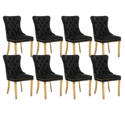 8x Velvet Dining Chairs with Golden Metal Legs-Black-Furniture &gt; Bar Stools &amp; Chairs-PEROZ Accessories