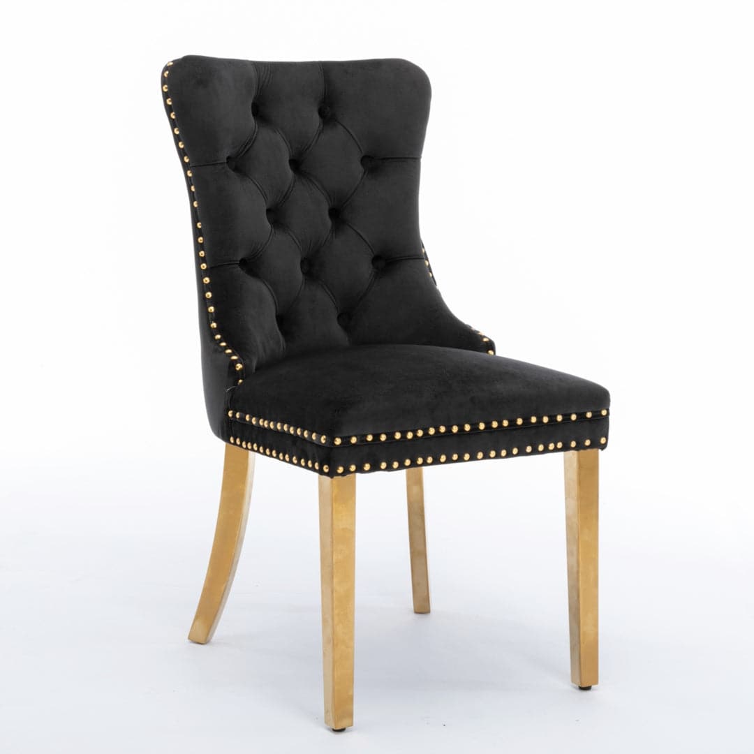 8x Velvet Dining Chairs with Golden Metal Legs-Black-Furniture &gt; Bar Stools &amp; Chairs-PEROZ Accessories