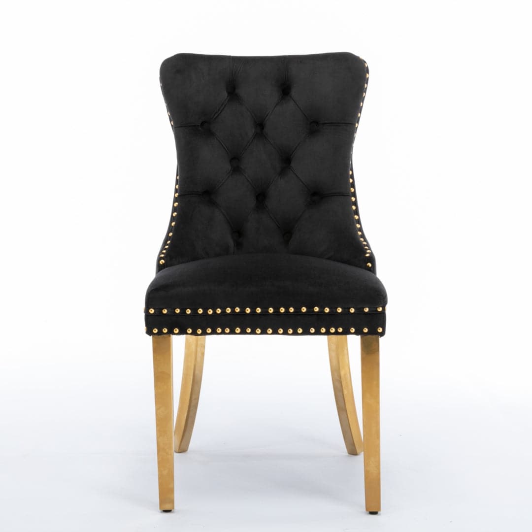 8x Velvet Dining Chairs with Golden Metal Legs-Black-Furniture &gt; Bar Stools &amp; Chairs-PEROZ Accessories