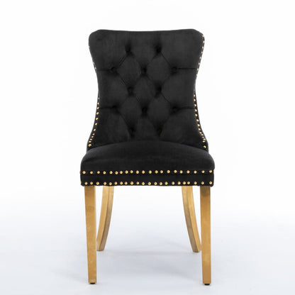 8x Velvet Dining Chairs with Golden Metal Legs-Black-Furniture &gt; Bar Stools &amp; Chairs-PEROZ Accessories