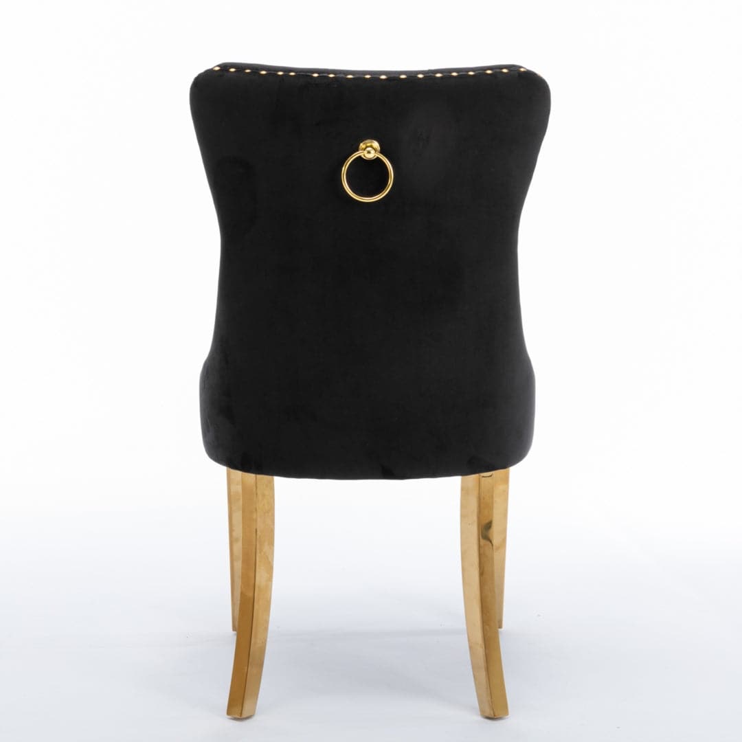 8x Velvet Dining Chairs with Golden Metal Legs-Black-Furniture &gt; Bar Stools &amp; Chairs-PEROZ Accessories