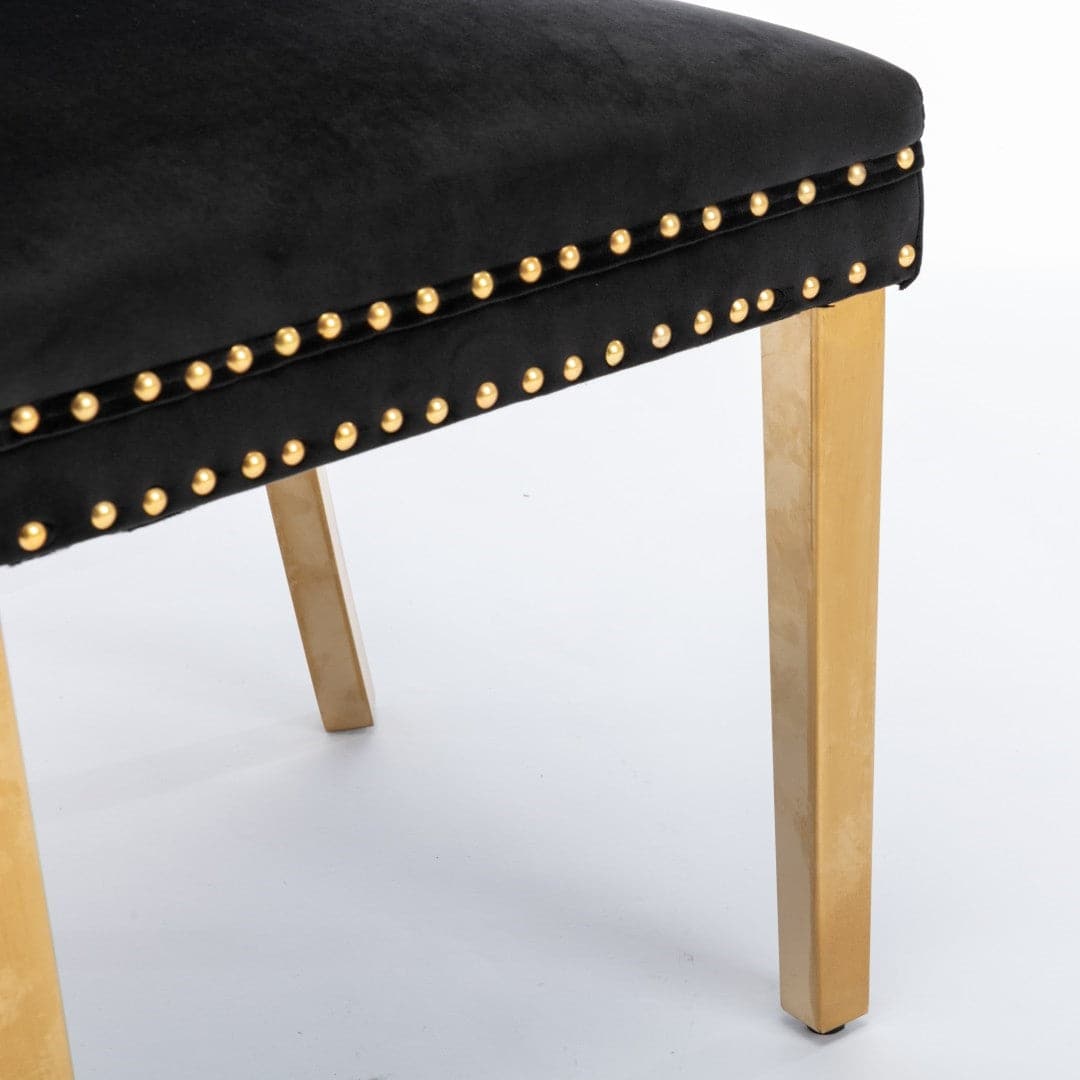 8x Velvet Dining Chairs with Golden Metal Legs-Black-Furniture &gt; Bar Stools &amp; Chairs-PEROZ Accessories