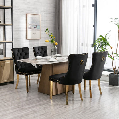 8x Velvet Dining Chairs with Golden Metal Legs-Black-Furniture &gt; Bar Stools &amp; Chairs-PEROZ Accessories