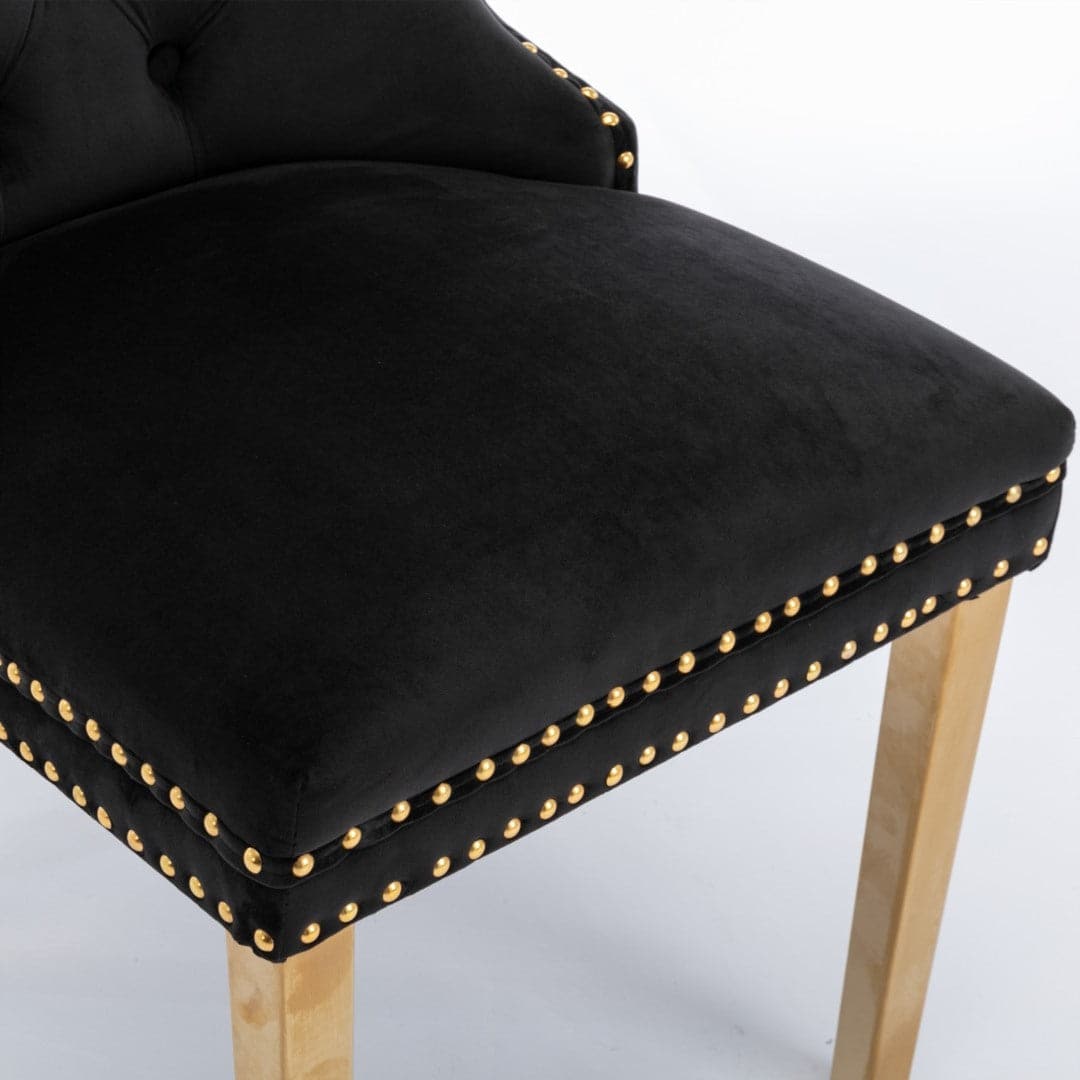 8x Velvet Dining Chairs with Golden Metal Legs-Black-Furniture &gt; Bar Stools &amp; Chairs-PEROZ Accessories