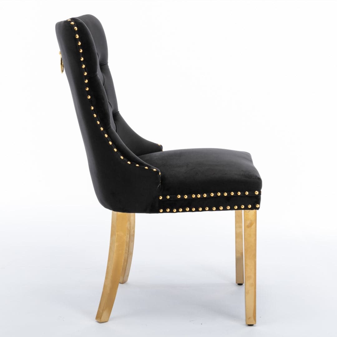8x Velvet Dining Chairs with Golden Metal Legs-Black-Furniture &gt; Bar Stools &amp; Chairs-PEROZ Accessories
