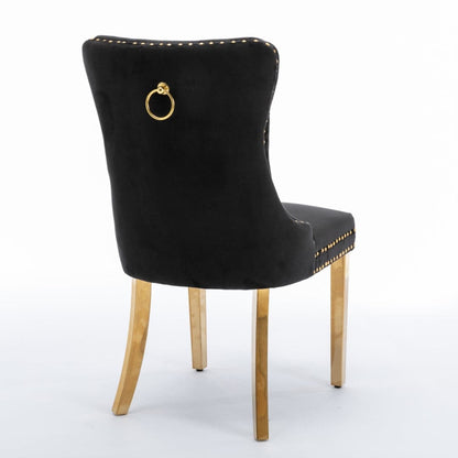 8x Velvet Dining Chairs with Golden Metal Legs-Black-Furniture &gt; Bar Stools &amp; Chairs-PEROZ Accessories