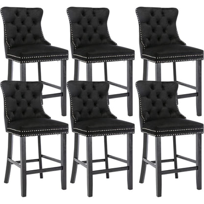 6X Velvet Bar Stools with Studs Trim Wooden Legs Tufted Dining Chairs Kitchen-Furniture &gt; Bar Stools &amp; Chairs-PEROZ Accessories