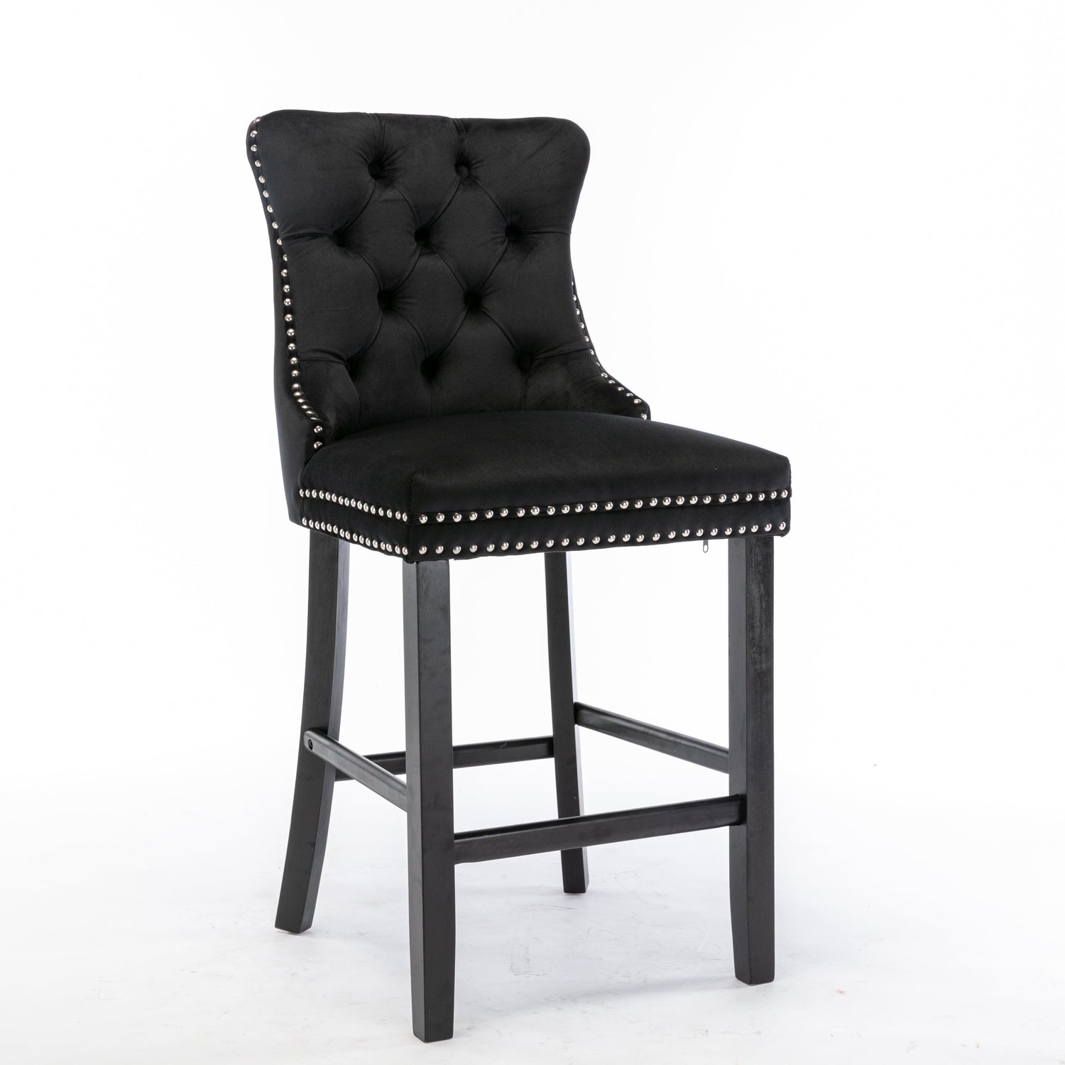 6X Velvet Bar Stools with Studs Trim Wooden Legs Tufted Dining Chairs Kitchen-Furniture &gt; Bar Stools &amp; Chairs-PEROZ Accessories