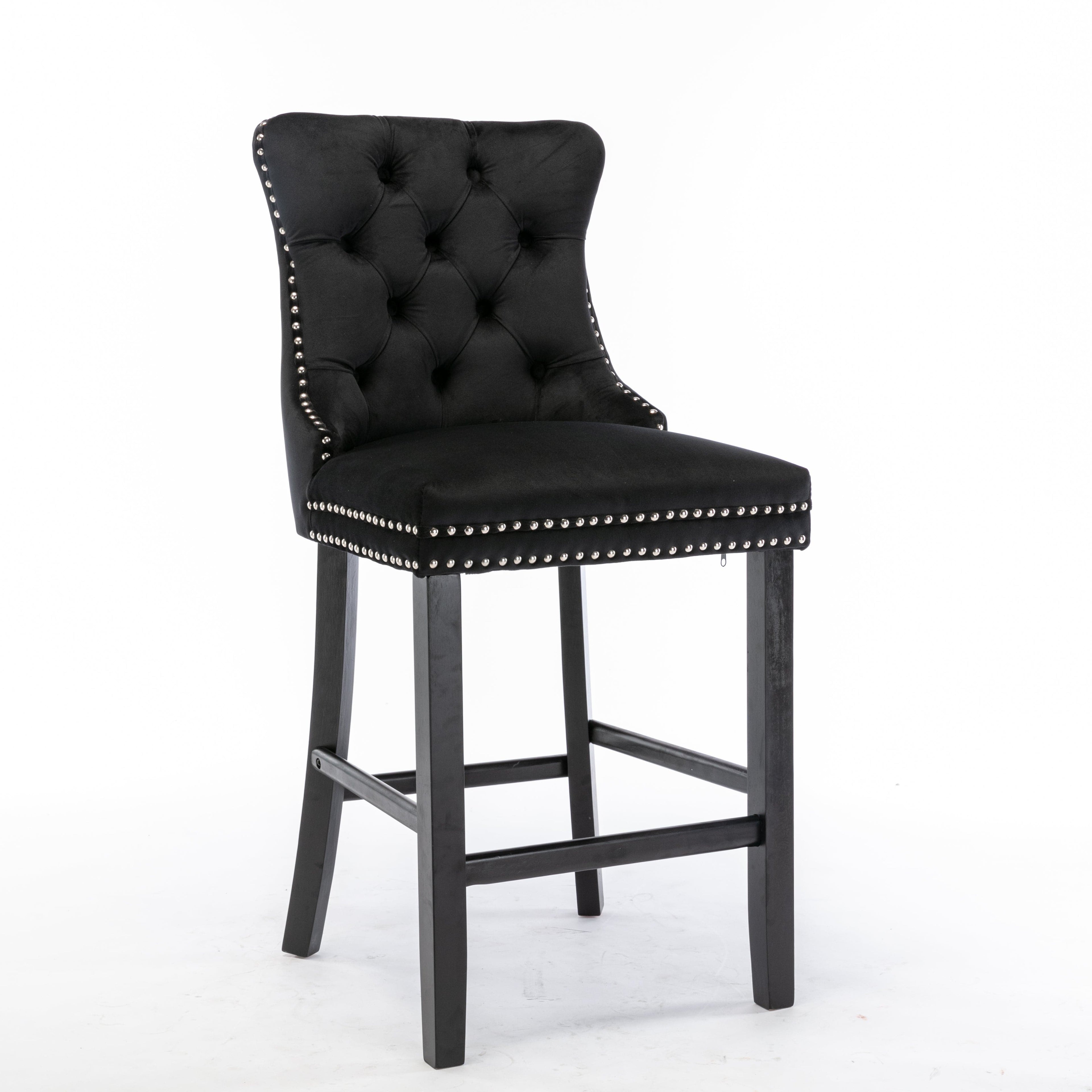 6X Velvet Bar Stools with Studs Trim Wooden Legs Tufted Dining Chairs Kitchen-Furniture &gt; Bar Stools &amp; Chairs-PEROZ Accessories