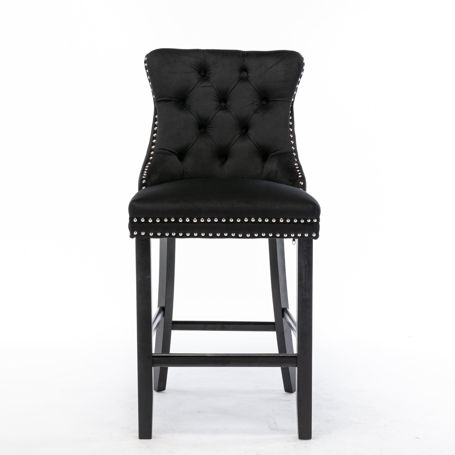 6X Velvet Bar Stools with Studs Trim Wooden Legs Tufted Dining Chairs Kitchen-Furniture &gt; Bar Stools &amp; Chairs-PEROZ Accessories