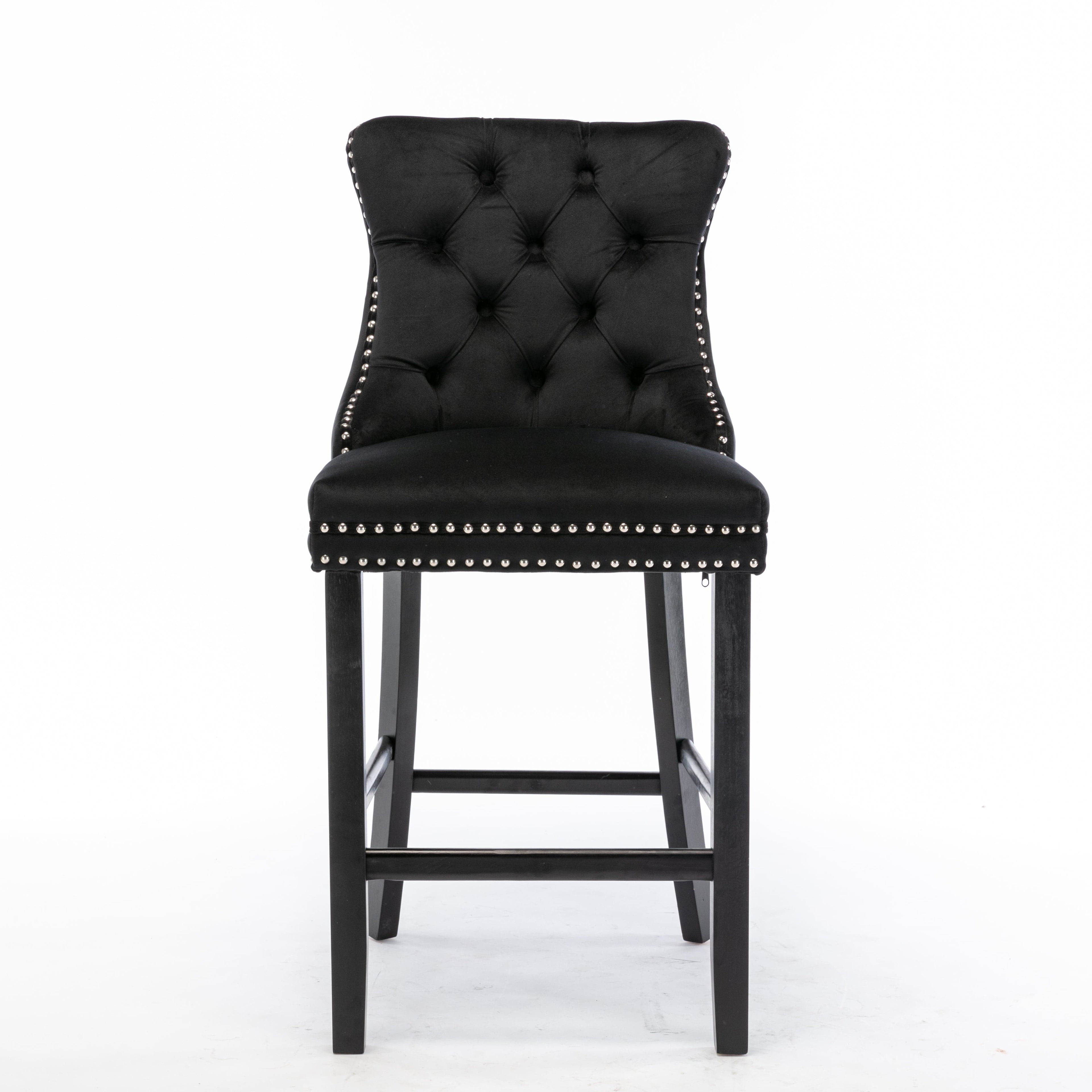 6X Velvet Bar Stools with Studs Trim Wooden Legs Tufted Dining Chairs Kitchen-Furniture &gt; Bar Stools &amp; Chairs-PEROZ Accessories