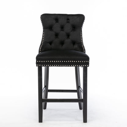 6X Velvet Bar Stools with Studs Trim Wooden Legs Tufted Dining Chairs Kitchen-Furniture &gt; Bar Stools &amp; Chairs-PEROZ Accessories