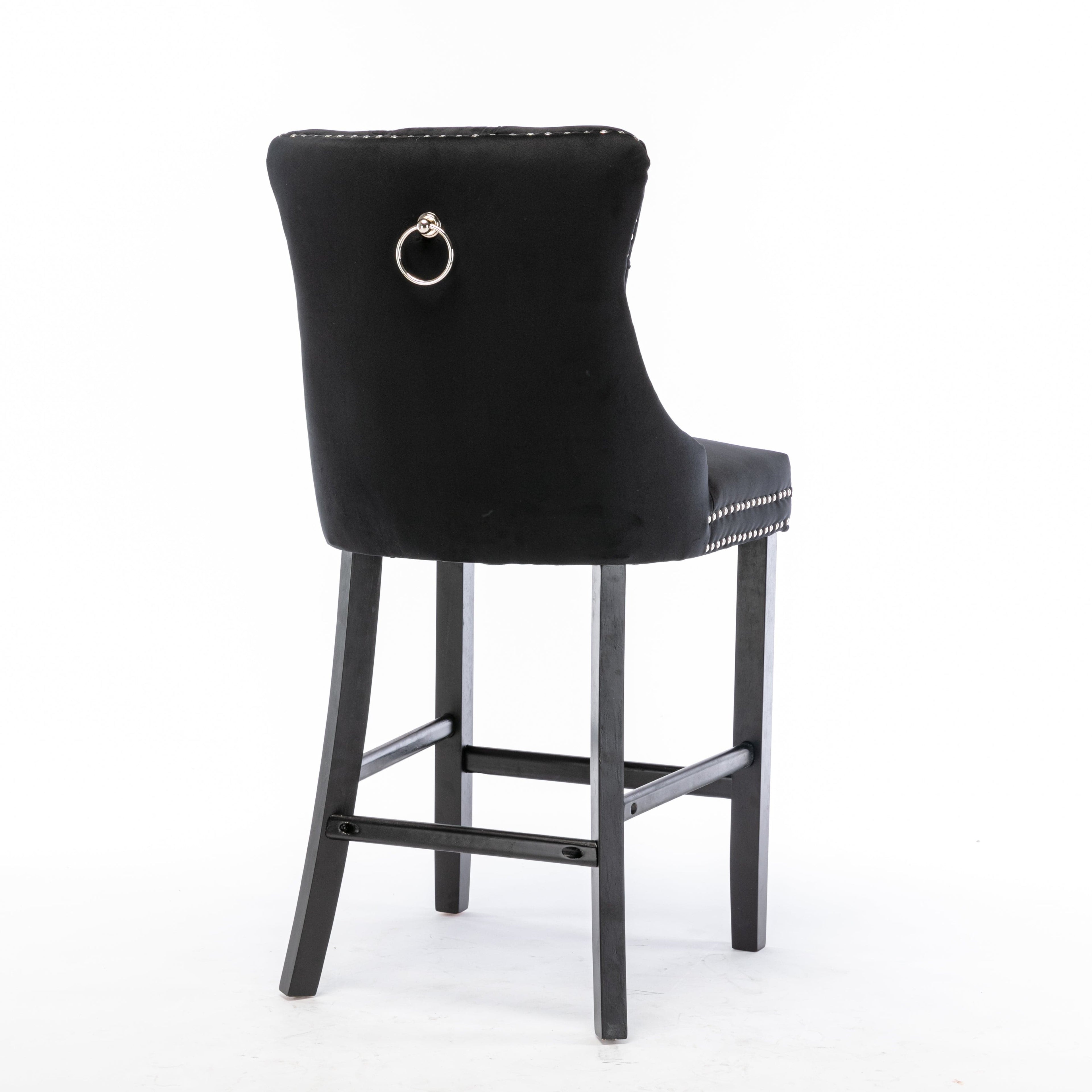 6X Velvet Bar Stools with Studs Trim Wooden Legs Tufted Dining Chairs Kitchen-Furniture &gt; Bar Stools &amp; Chairs-PEROZ Accessories
