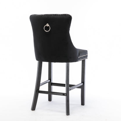 6X Velvet Bar Stools with Studs Trim Wooden Legs Tufted Dining Chairs Kitchen-Furniture &gt; Bar Stools &amp; Chairs-PEROZ Accessories