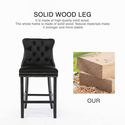 6X Velvet Bar Stools with Studs Trim Wooden Legs Tufted Dining Chairs Kitchen-Furniture &gt; Bar Stools &amp; Chairs-PEROZ Accessories