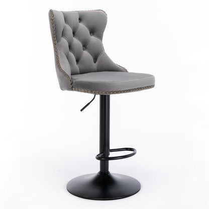 4x Height Adjustable Swivel Bar Stool Velvet Nailhead Barstool with Footrest-Furniture &gt; Bar Stools &amp; Chairs-PEROZ Accessories