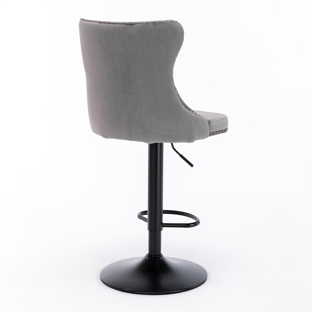 4x Height Adjustable Swivel Bar Stool Velvet Nailhead Barstool with Footrest-Furniture &gt; Bar Stools &amp; Chairs-PEROZ Accessories