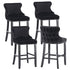 4x Velvet Upholstered Button Tufted Bar Stools with Wood Legs and Studs-Black-Furniture > Bar Stools & Chairs-PEROZ Accessories