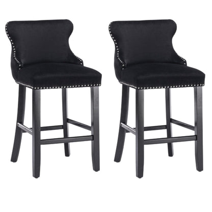 4x Velvet Upholstered Button Tufted Bar Stools with Wood Legs and Studs-Black-Furniture &gt; Bar Stools &amp; Chairs-PEROZ Accessories