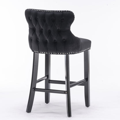 4x Velvet Upholstered Button Tufted Bar Stools with Wood Legs and Studs-Black-Furniture &gt; Bar Stools &amp; Chairs-PEROZ Accessories