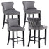 4x Velvet Upholstered Button Tufted Bar Stools with Wood Legs and Studs-Grey-Furniture > Bar Stools & Chairs-PEROZ Accessories