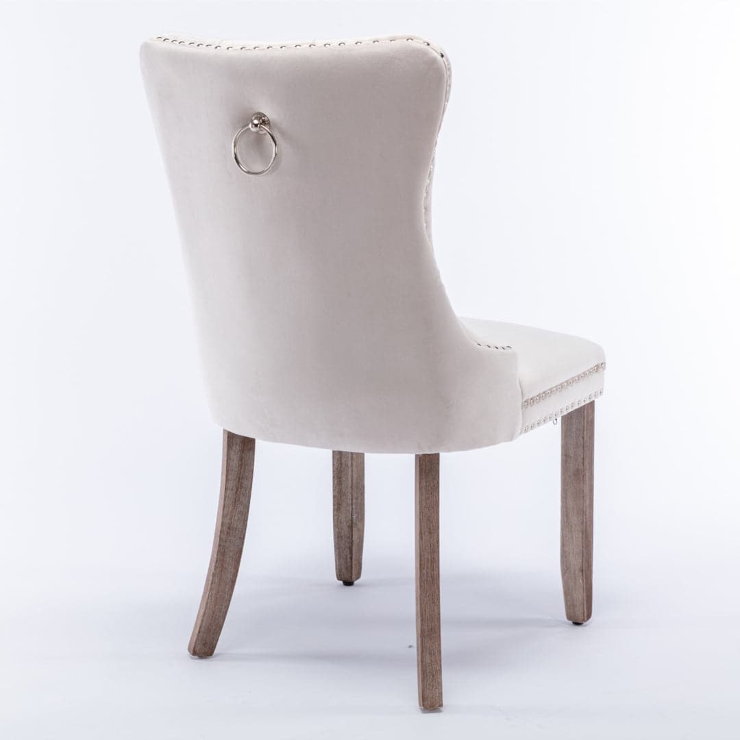 4x Velvet Dining Chairs Upholstered Tufted Kithcen Chair with Solid Wood Legs Stud Trim and Ring-Beige-Furniture &gt; Bar Stools &amp; Chairs-PEROZ Accessories