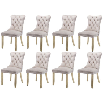 8x Velvet Dining Chairs Upholstered Tufted Kithcen Chair with Solid Wood Legs Stud Trim and Ring-Beige-Furniture &gt; Bar Stools &amp; Chairs-PEROZ Accessories