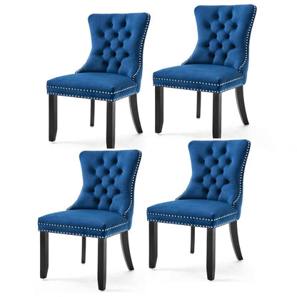 4x Velvet Dining Chairs Upholstered Tufted Kithcen Chair with Solid Wood Legs Stud Trim and Ring-Blue-Furniture &gt; Bar Stools &amp; Chairs-PEROZ Accessories