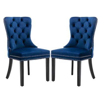4x Velvet Dining Chairs Upholstered Tufted Kithcen Chair with Solid Wood Legs Stud Trim and Ring-Blue-Furniture &gt; Bar Stools &amp; Chairs-PEROZ Accessories