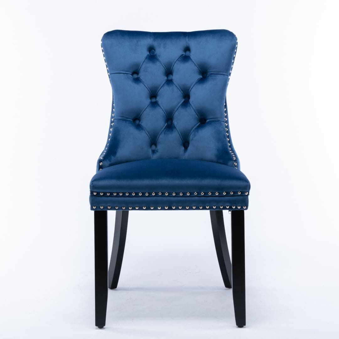 4x Velvet Dining Chairs Upholstered Tufted Kithcen Chair with Solid Wood Legs Stud Trim and Ring-Blue-Furniture &gt; Bar Stools &amp; Chairs-PEROZ Accessories