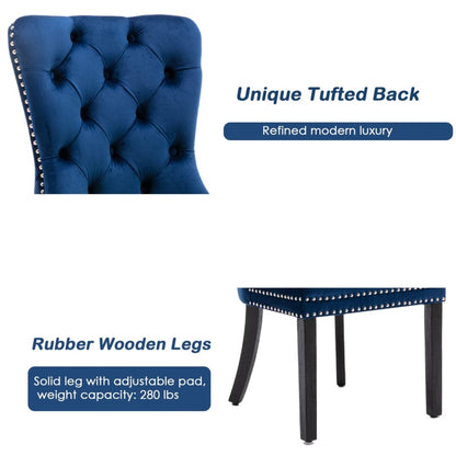 4x Velvet Dining Chairs Upholstered Tufted Kithcen Chair with Solid Wood Legs Stud Trim and Ring-Blue-Furniture &gt; Bar Stools &amp; Chairs-PEROZ Accessories