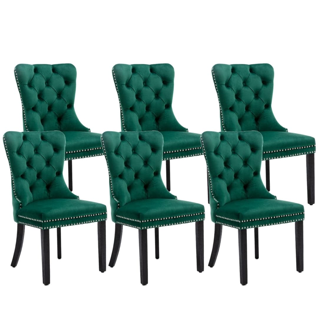 6x Velvet Dining Chairs- Green-Furniture &gt; Bar Stools &amp; Chairs-PEROZ Accessories