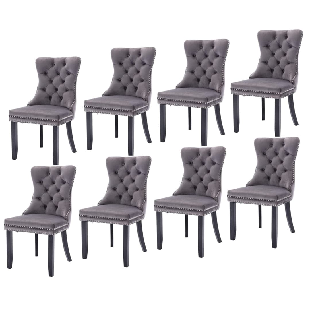 8x Velvet Dining Chairs Upholstered Tufted Kithcen Chair with Solid Wood Legs Stud Trim and Ring-Gray-Furniture &gt; Bar Stools &amp; Chairs-PEROZ Accessories