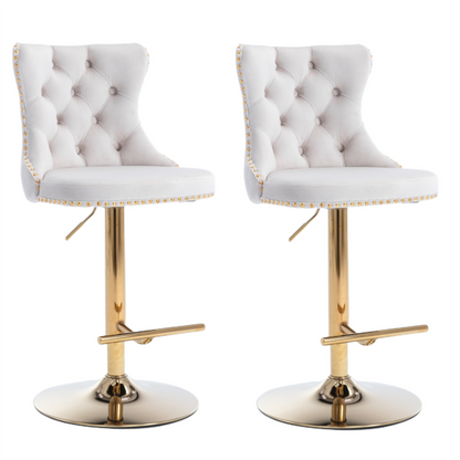 4x Height Adjustable Swivel Bar Stool Velvet Studs Barstool with Footrest and Golden Base- Beige-Furniture &gt; Bar Stools &amp; Chairs-PEROZ Accessories