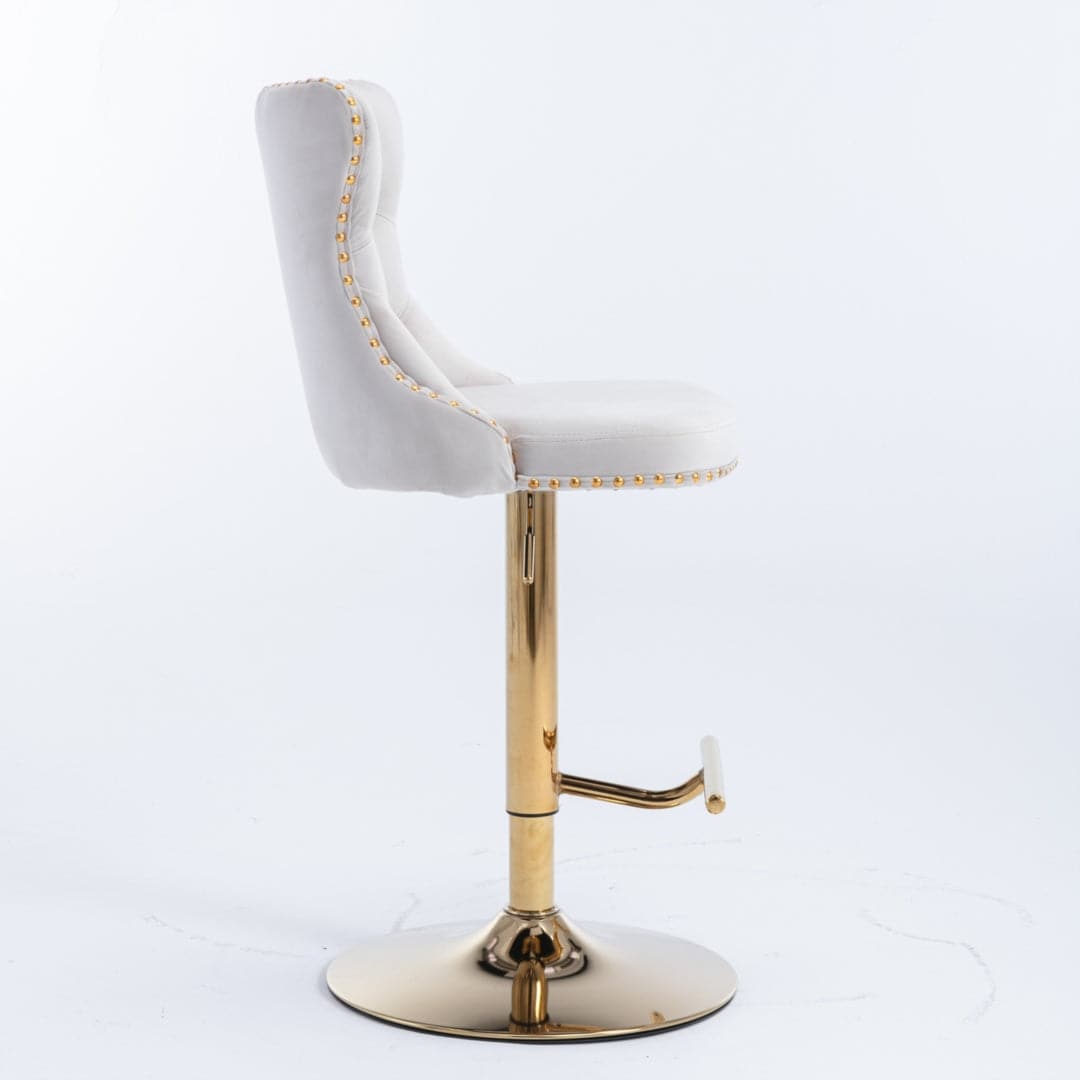 4x Height Adjustable Swivel Bar Stool Velvet Studs Barstool with Footrest and Golden Base- Beige-Furniture &gt; Bar Stools &amp; Chairs-PEROZ Accessories