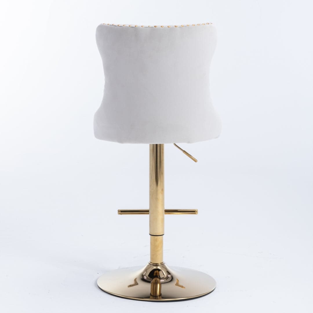 4x Height Adjustable Swivel Bar Stool Velvet Studs Barstool with Footrest and Golden Base- Beige-Furniture &gt; Bar Stools &amp; Chairs-PEROZ Accessories