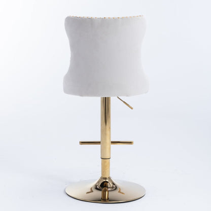 4x Height Adjustable Swivel Bar Stool Velvet Studs Barstool with Footrest and Golden Base- Beige-Furniture &gt; Bar Stools &amp; Chairs-PEROZ Accessories