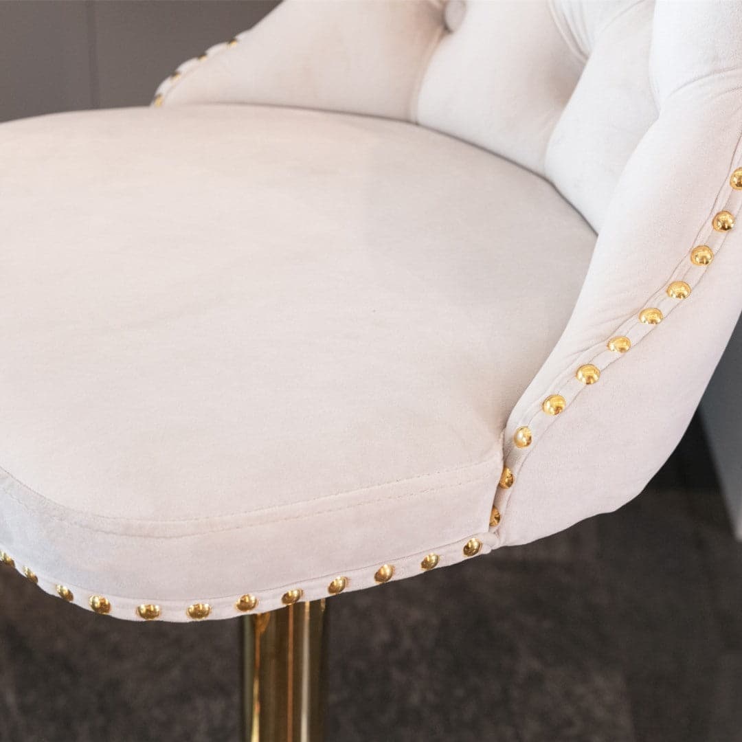4x Height Adjustable Swivel Bar Stool Velvet Studs Barstool with Footrest and Golden Base- Beige-Furniture &gt; Bar Stools &amp; Chairs-PEROZ Accessories