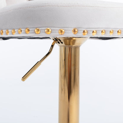 4x Height Adjustable Swivel Bar Stool Velvet Studs Barstool with Footrest and Golden Base- Beige-Furniture &gt; Bar Stools &amp; Chairs-PEROZ Accessories