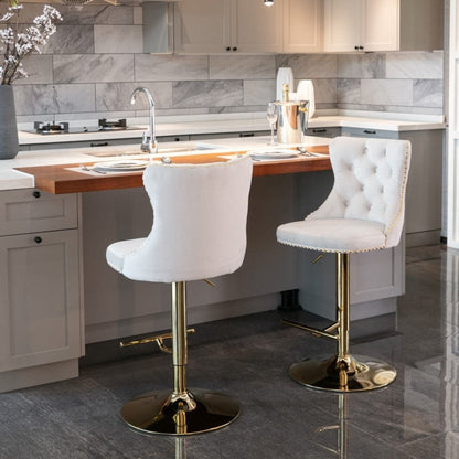 4x Height Adjustable Swivel Bar Stool Velvet Studs Barstool with Footrest and Golden Base- Beige-Furniture &gt; Bar Stools &amp; Chairs-PEROZ Accessories