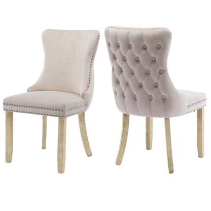 8x Velvet Upholstered Dining Chairs Tufted Wingback Side Chair with Studs Trim Solid Wood Legs for Kitchen-Furniture &gt; Bar Stools &amp; Chairs-PEROZ Accessories