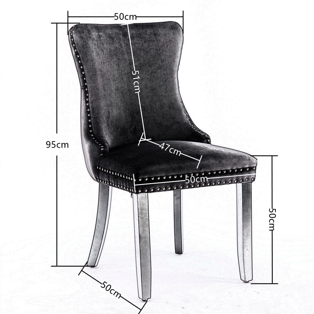 4x Velvet Upholstered Dining Chairs Tufted Wingback Side Chair with Studs Trim Solid Wood Legs for Kitchen-Furniture &gt; Bar Stools &amp; Chairs-PEROZ Accessories