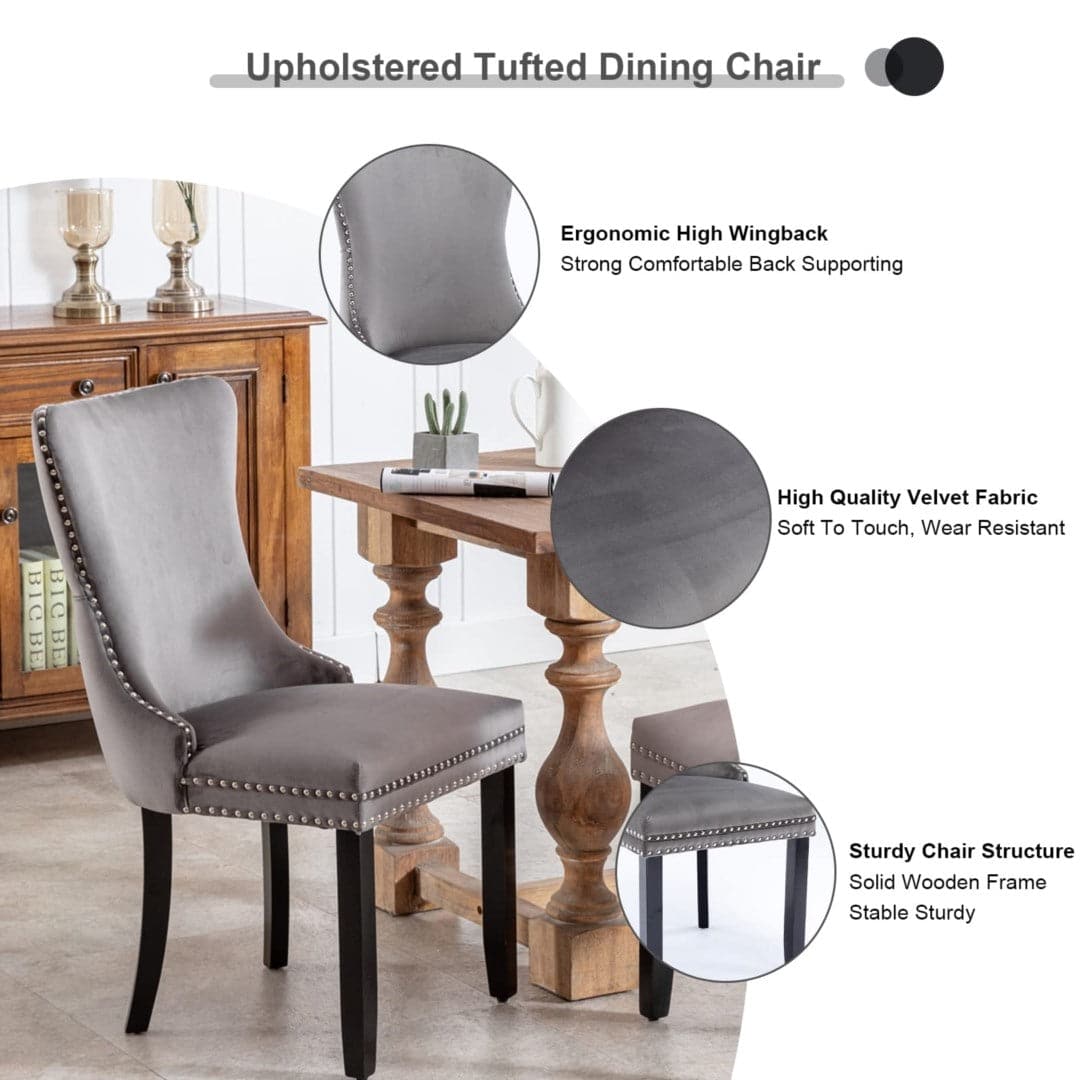 4x Velvet Upholstered Dining Chairs Tufted Wingback Side Chair with Studs Trim Solid Wood Legs for Kitchen-Furniture &gt; Bar Stools &amp; Chairs-PEROZ Accessories