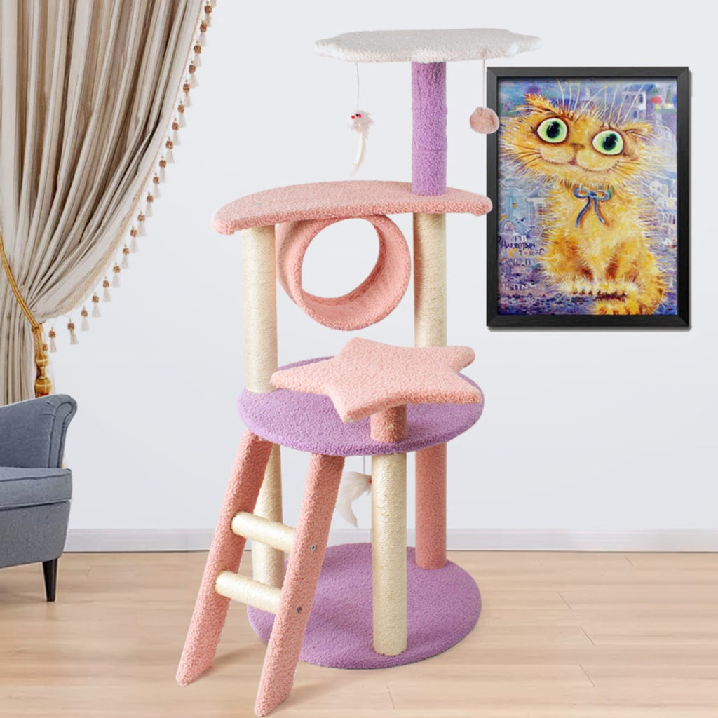 Floofi 101cm Galaxy Plush Cat Condo Cat Tree Pink Purple-Cat Trees-PEROZ Accessories